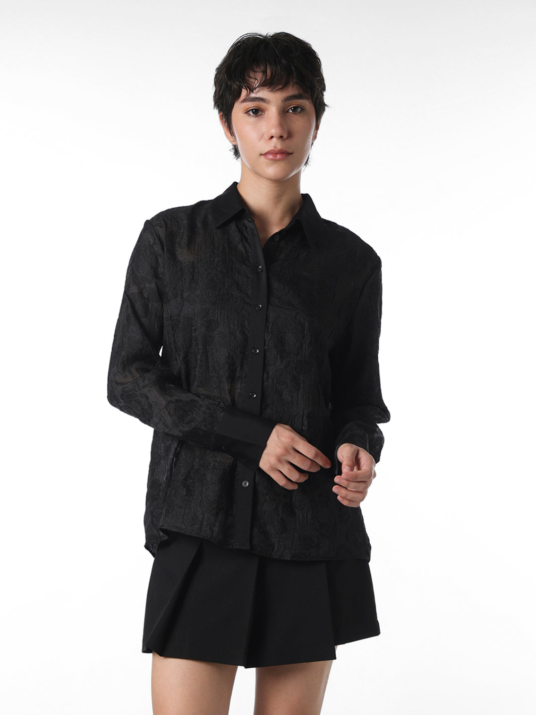 Black Floral Jacquard Shirt