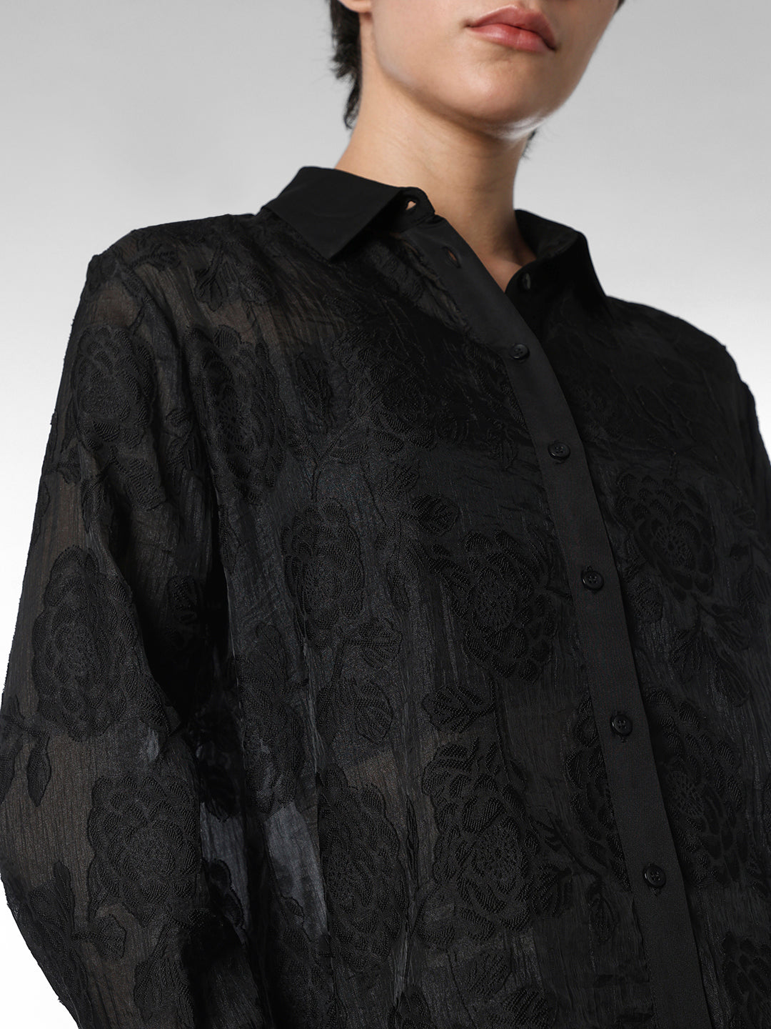 Black Floral Jacquard Shirt