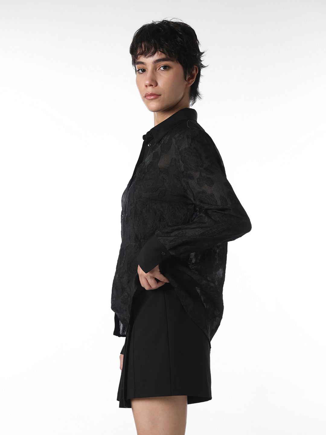 Black Floral Jacquard Shirt