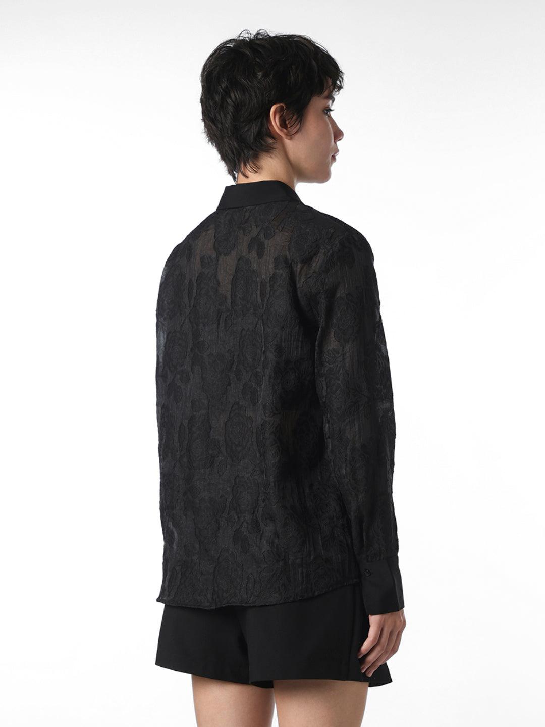 Black Floral Jacquard Shirt