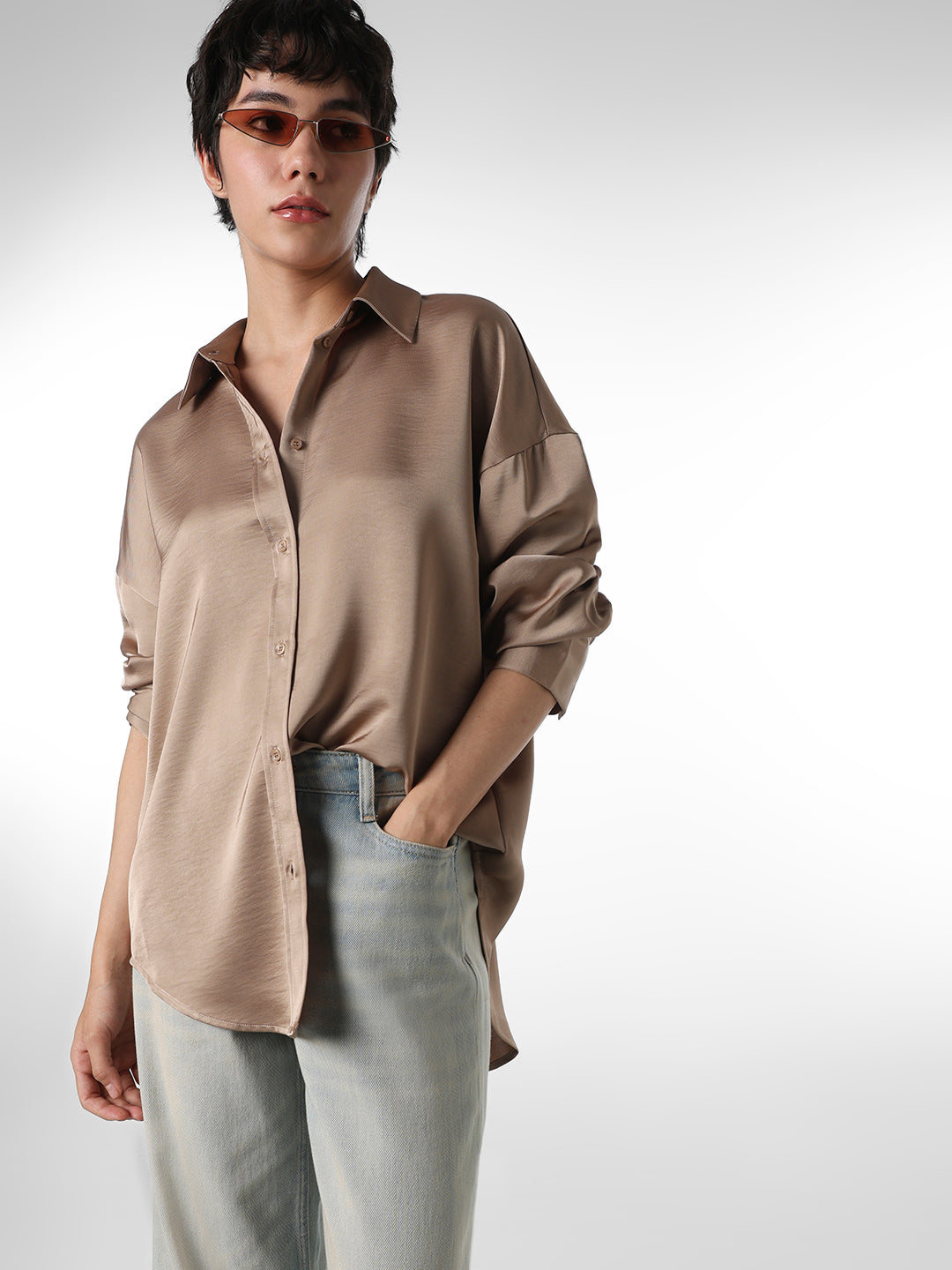 Brown Satin Oversized Shirt