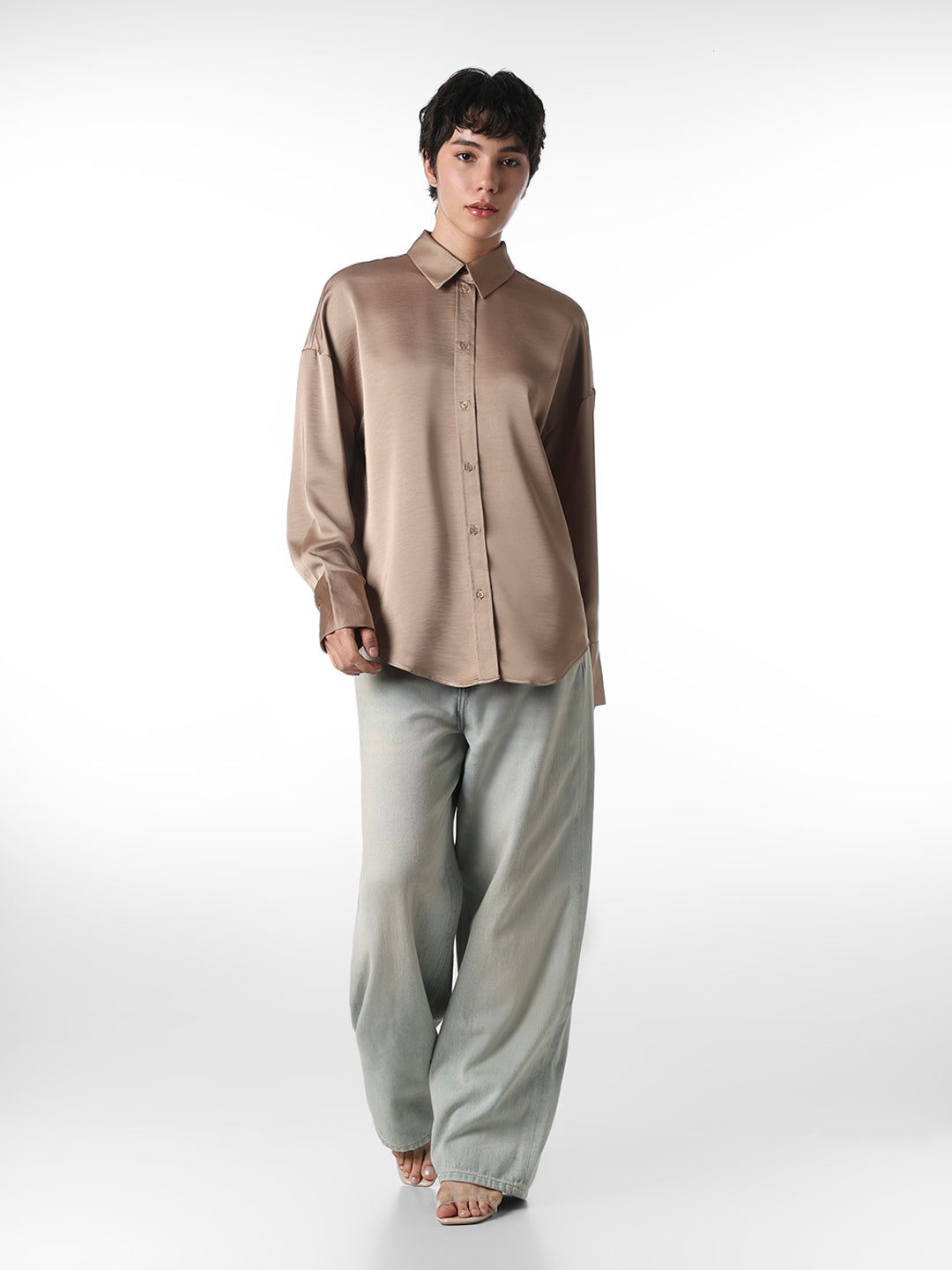 Brown Satin Oversized Shirt