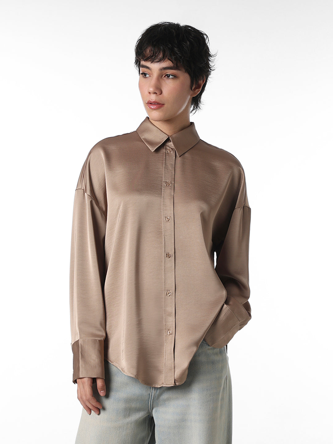 Brown Satin Oversized Shirt