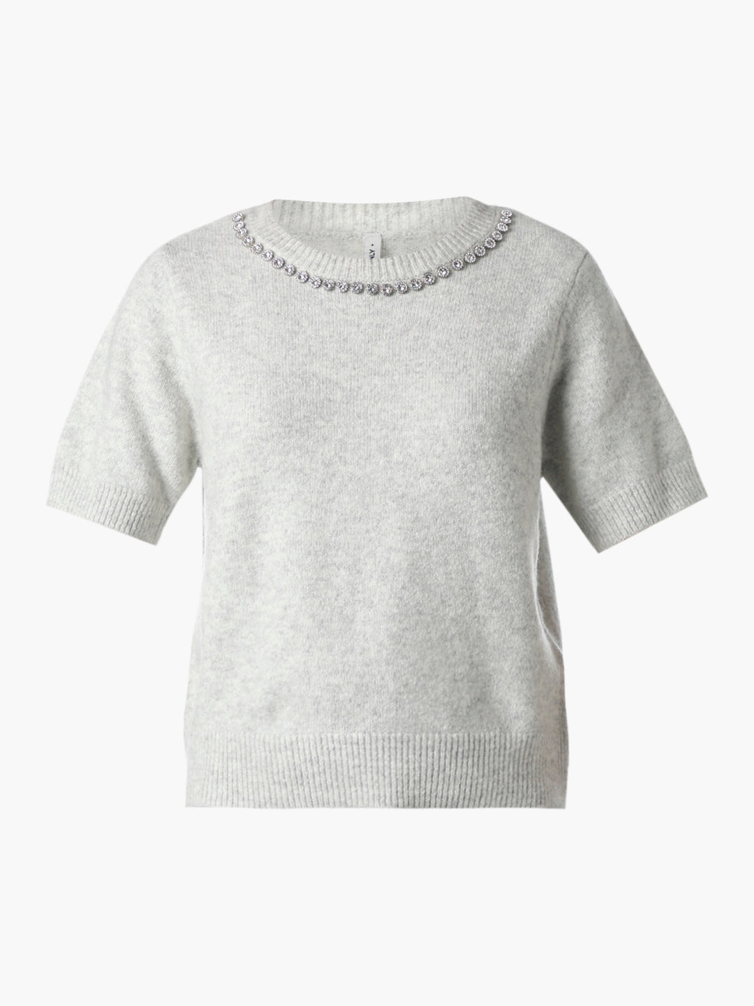 Grey Rhinestone Neck Knitted Top