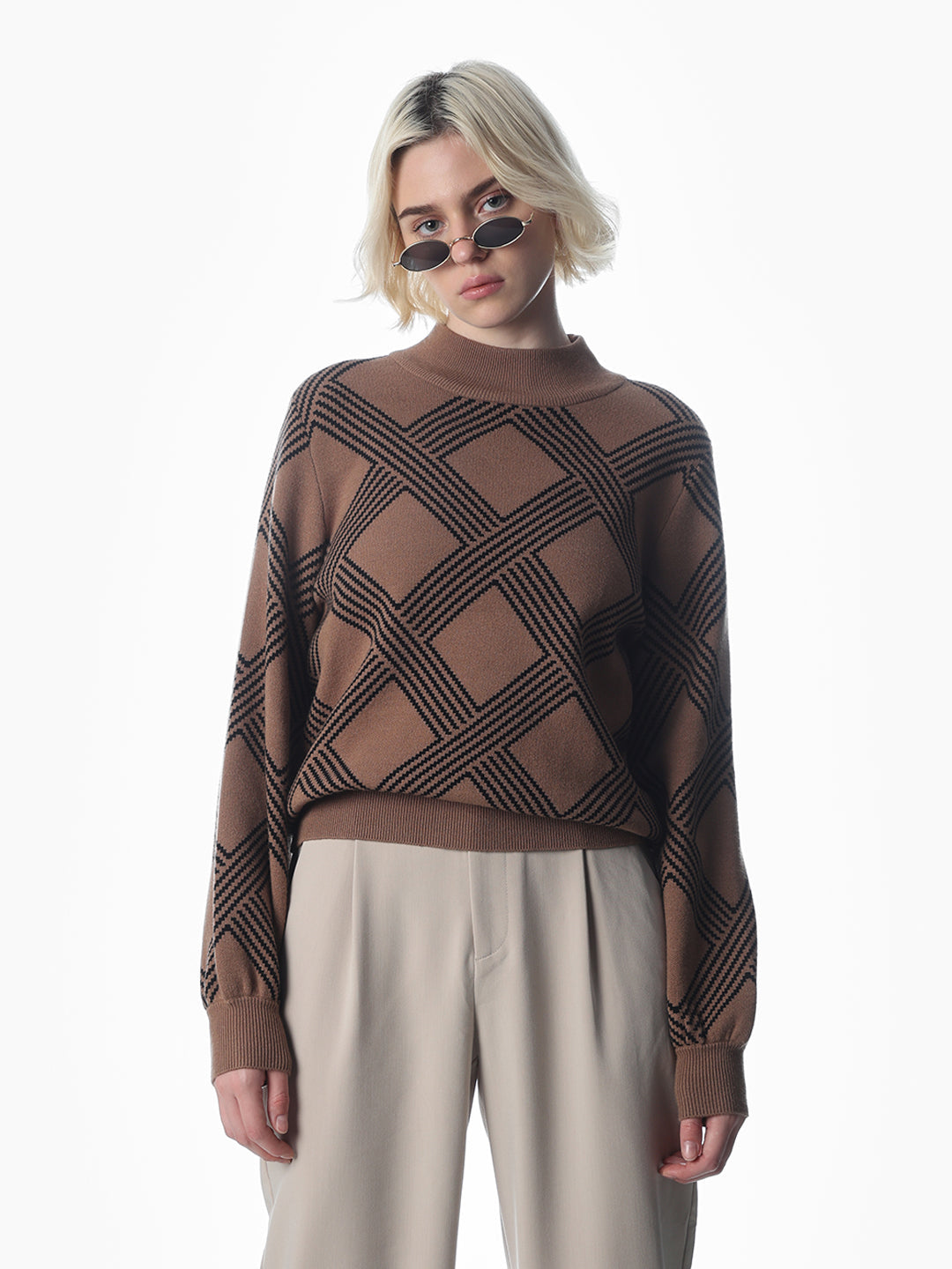 Brown Boxy Fit O-Neck Pullover