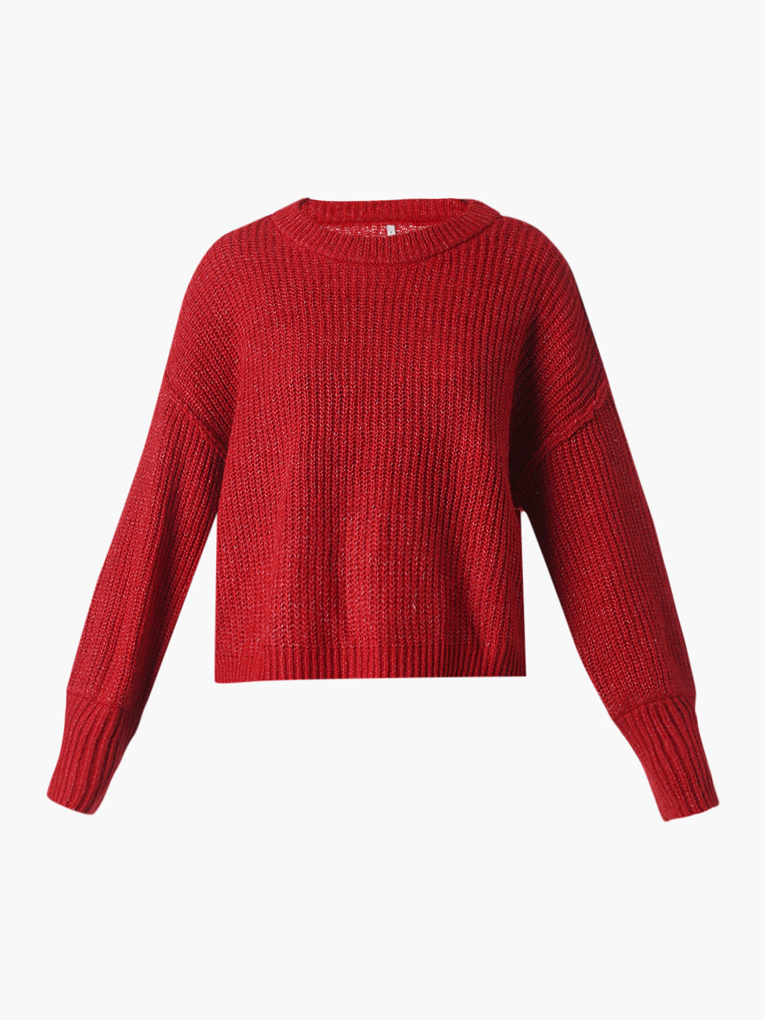 Red O-Neck Ribbed Pullover