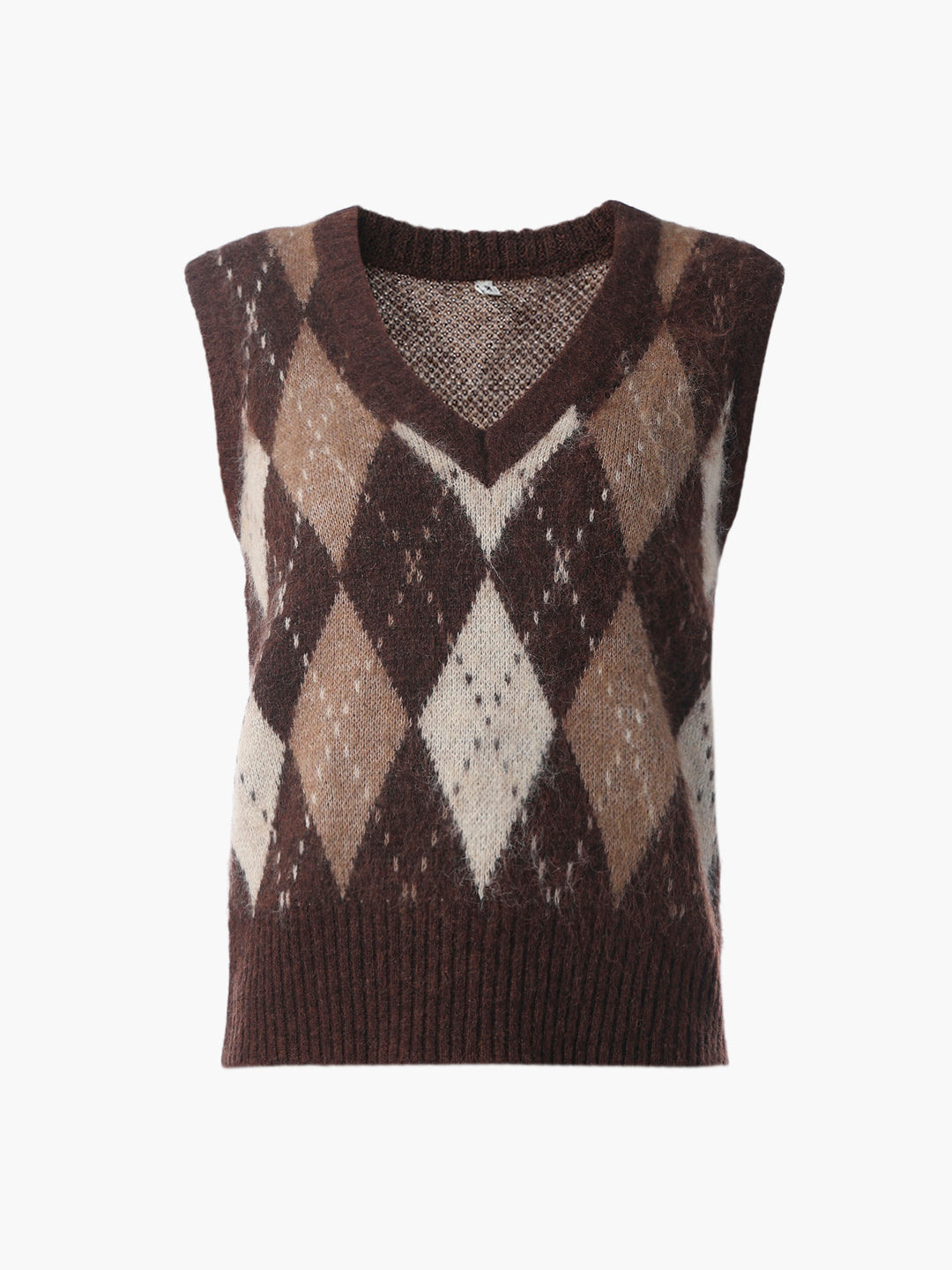Check V-Neck Sweater Vest - Brown