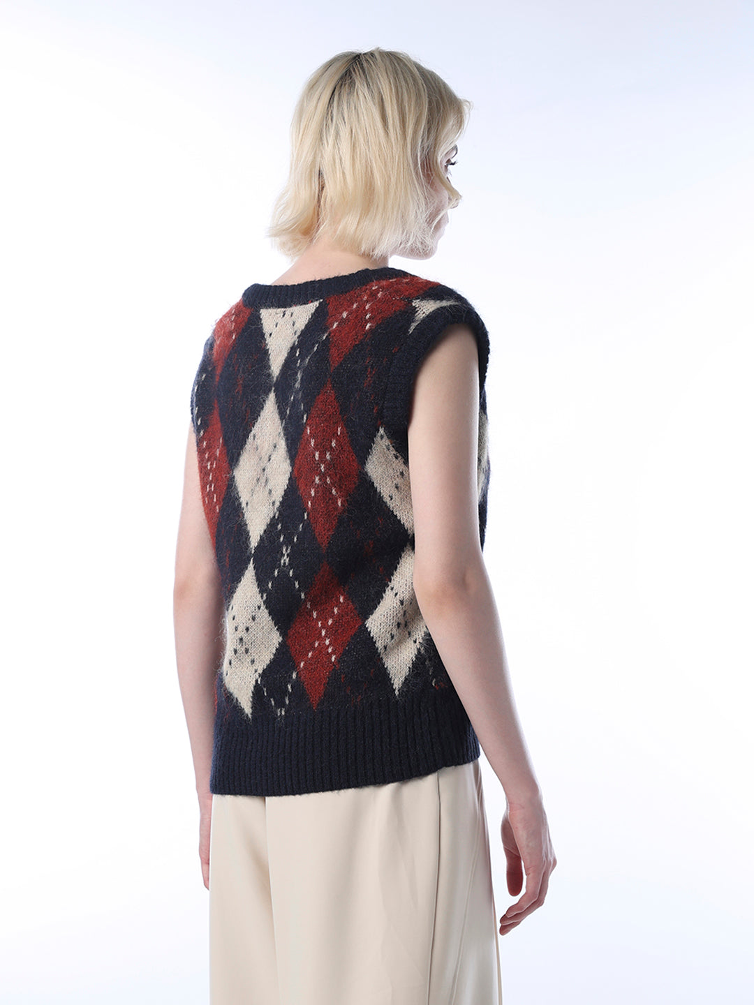 Check V-Neck Sweater Vest - Red