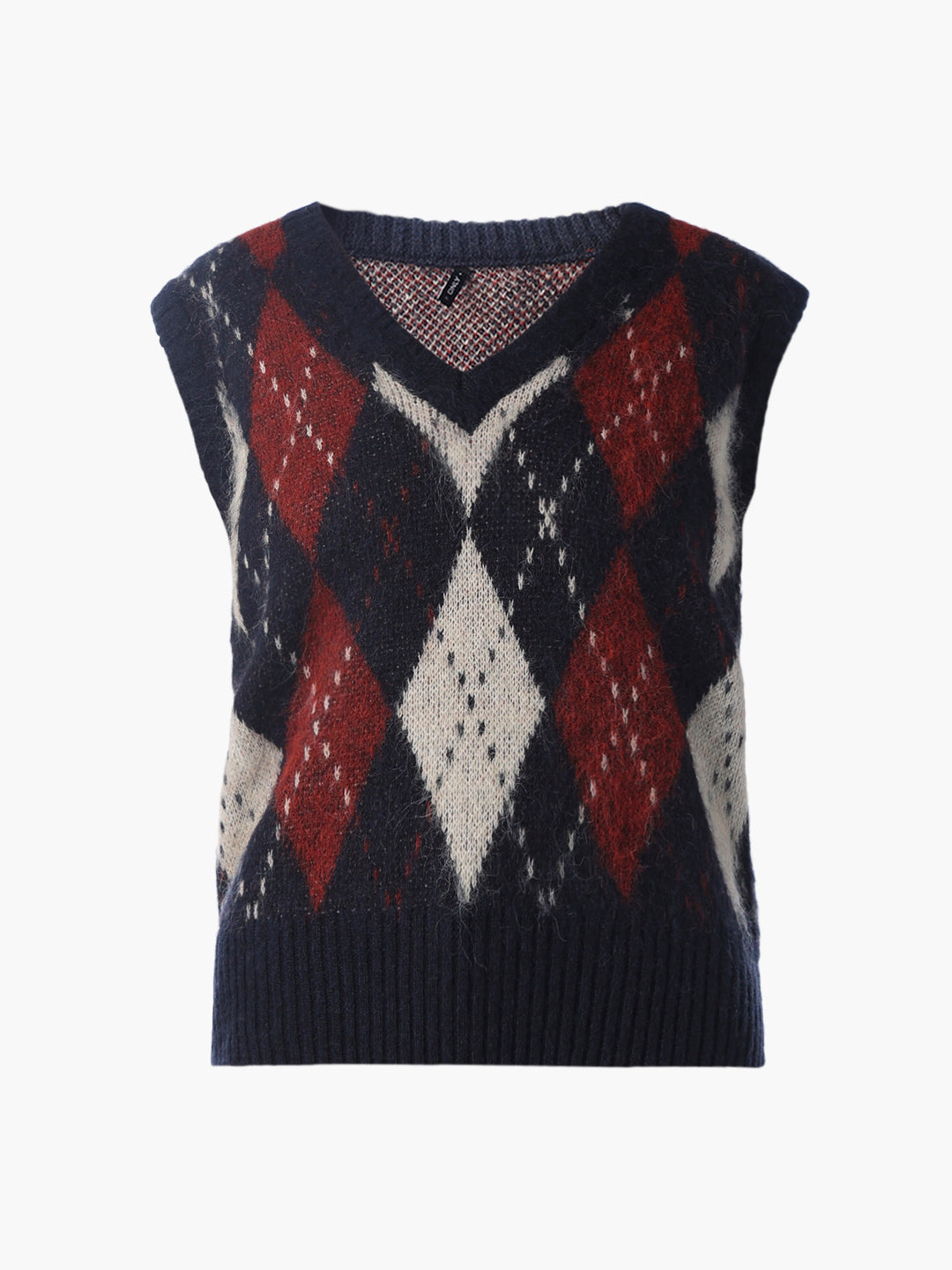 Check V-Neck Sweater Vest - Red