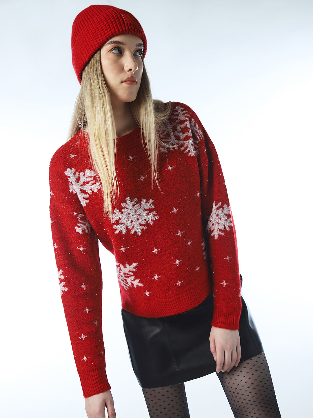 Red Snowflake Printed Pullover