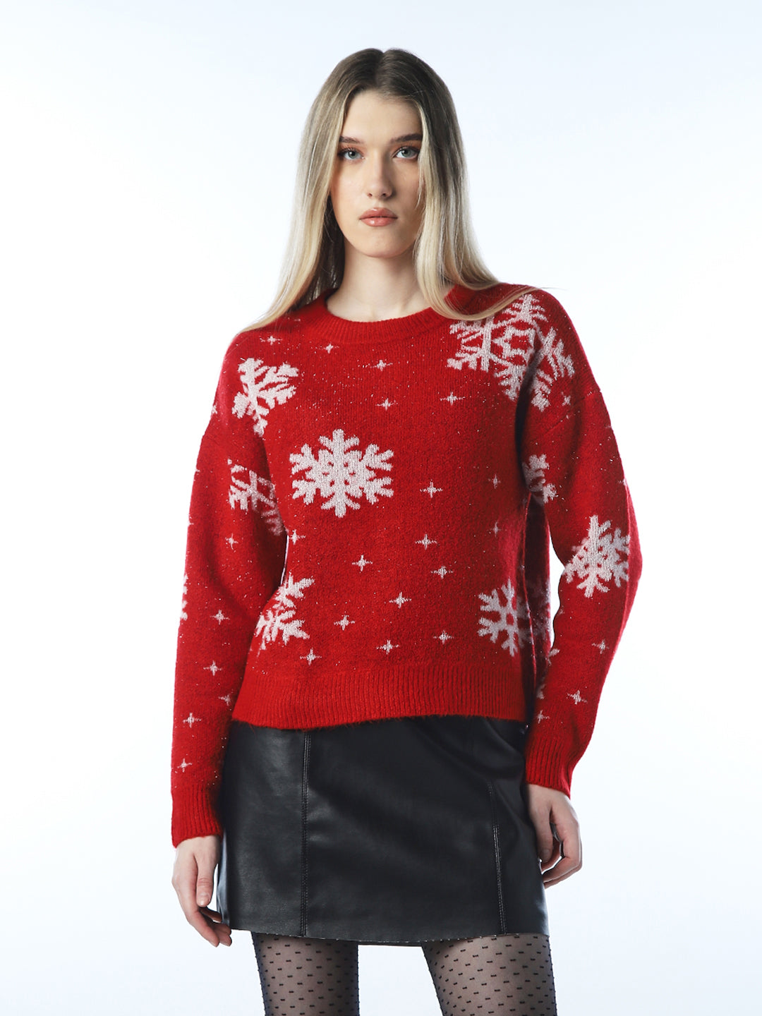 Red Snowflake Printed Pullover