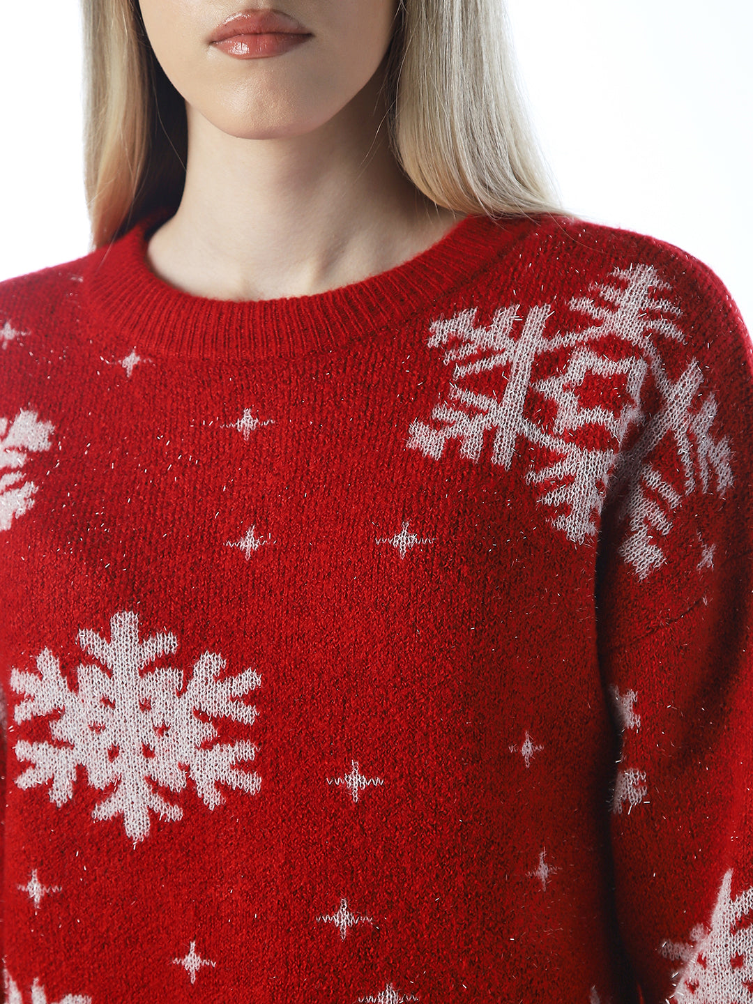 Red Snowflake Printed Pullover