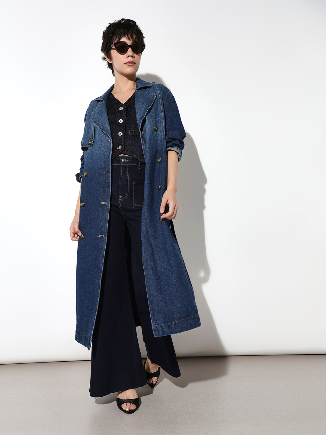Blue Long Denim Trench coat
