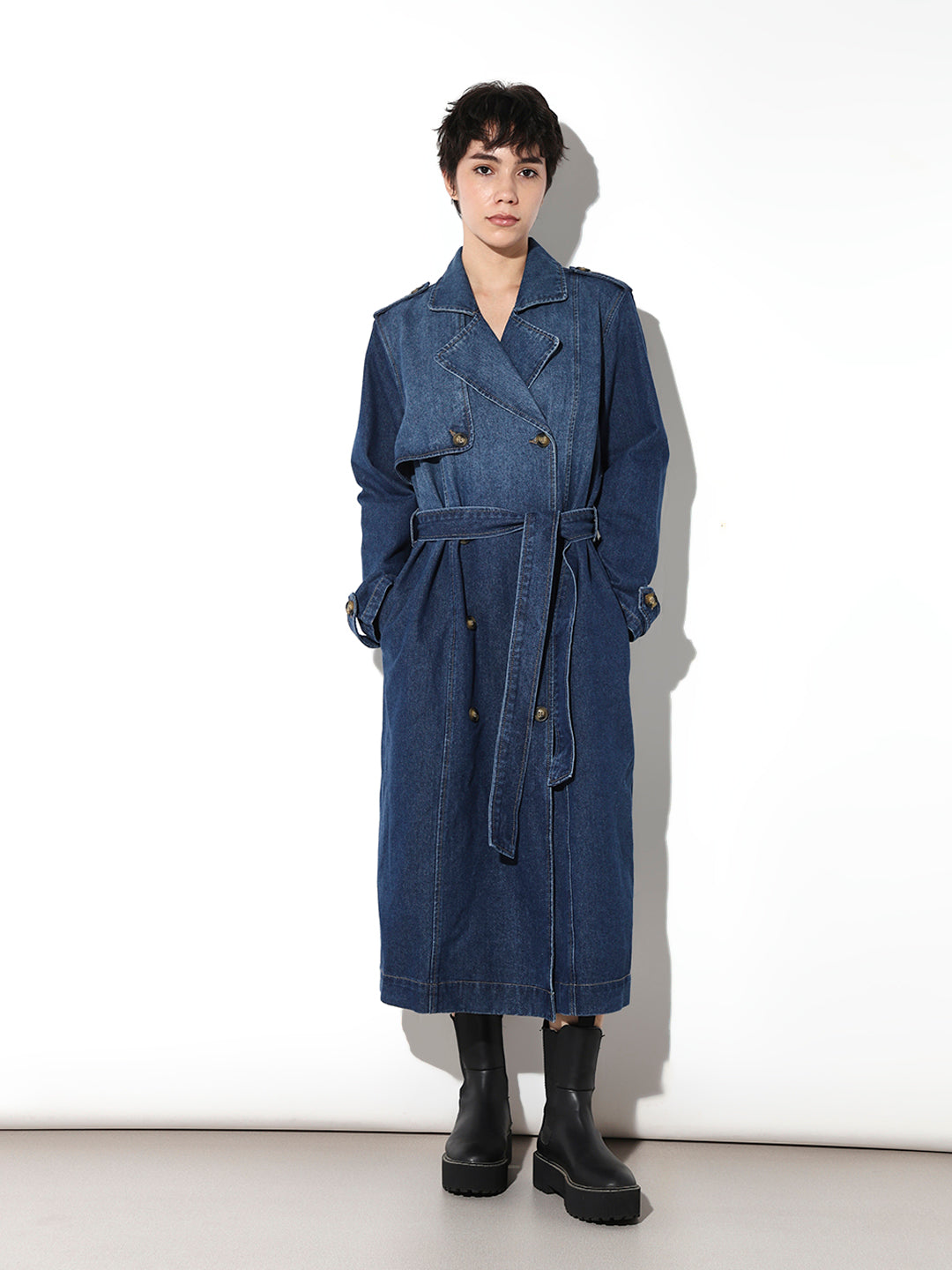 Blue Long Denim Trench coat