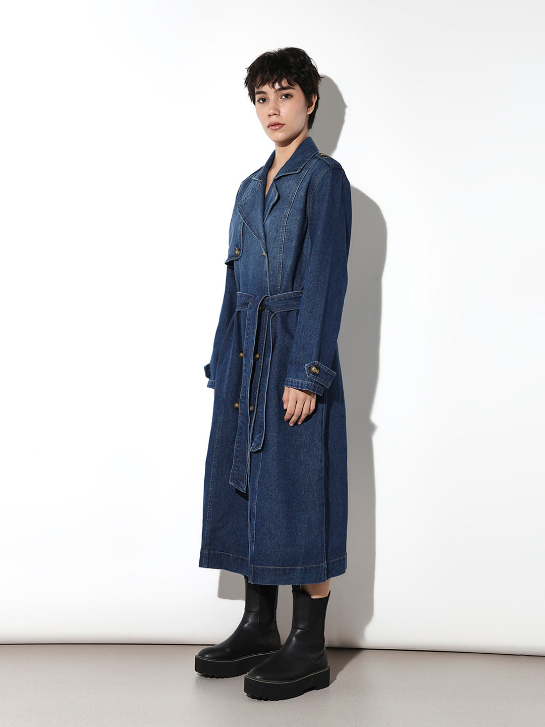 Blue Long Denim Trench coat