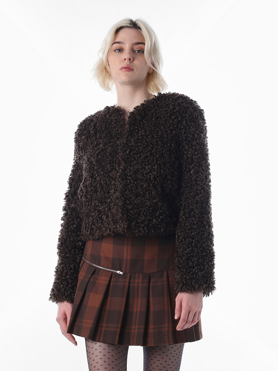 Brown Faux Fur Cropped Jacket