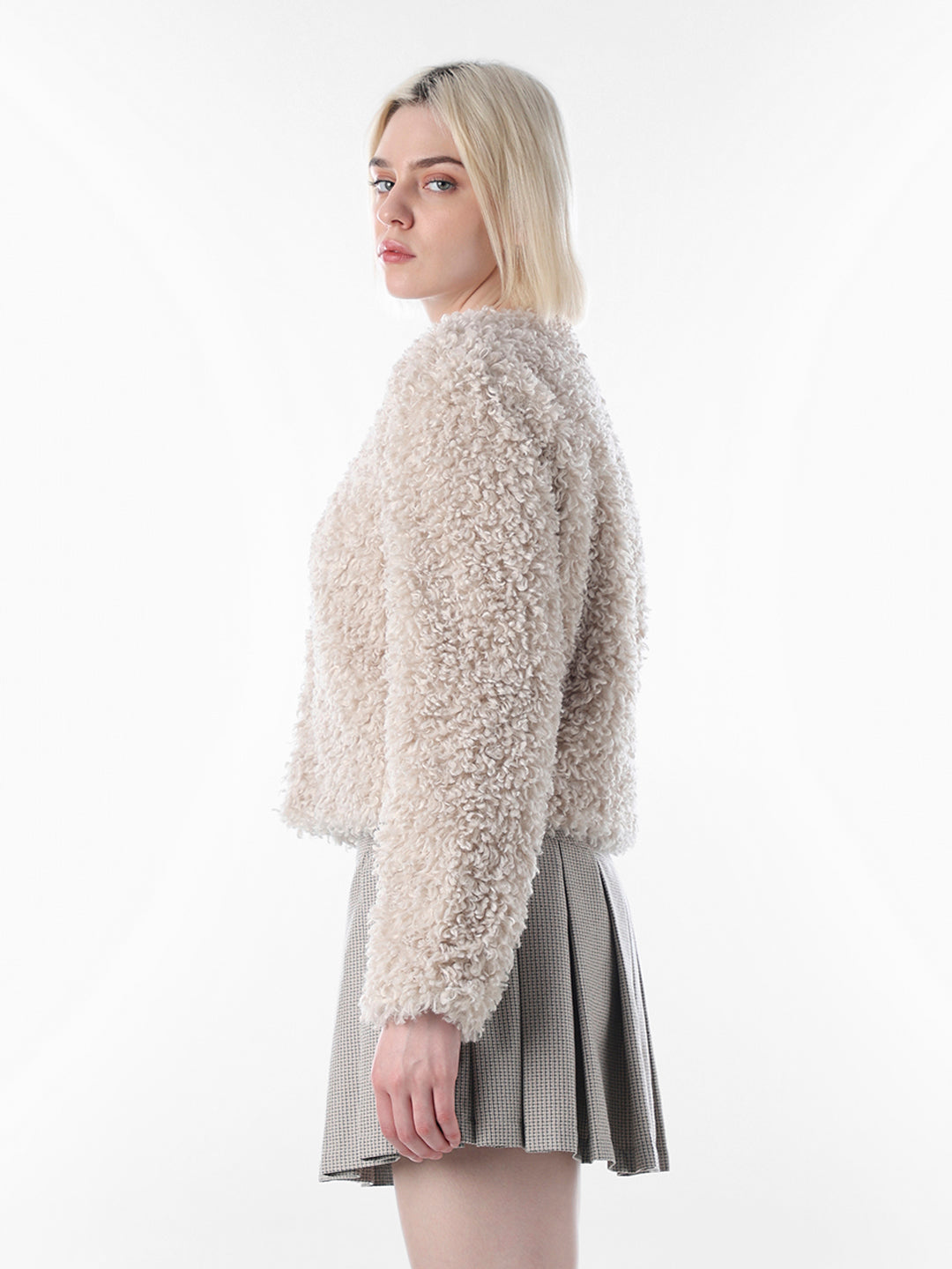 Beige Faux Fur Cropped Jacket