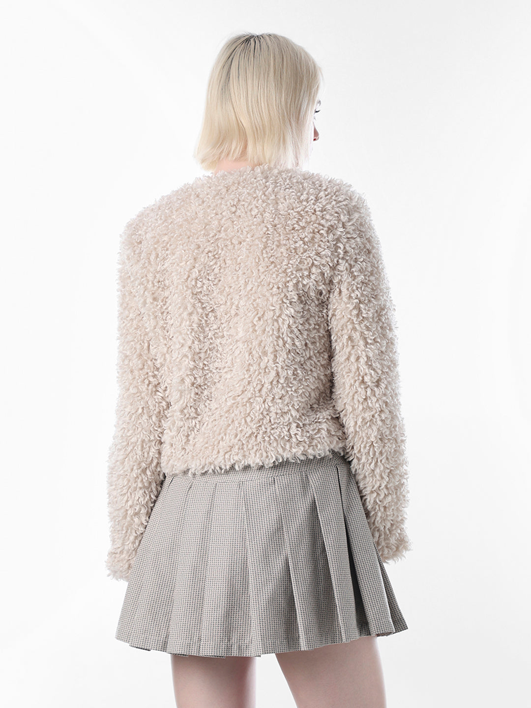 Beige Faux Fur Cropped Jacket