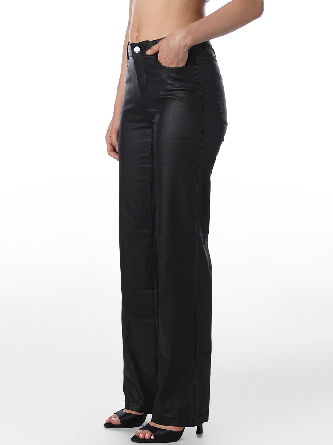 Black Mid Rise Straight Fit Pants