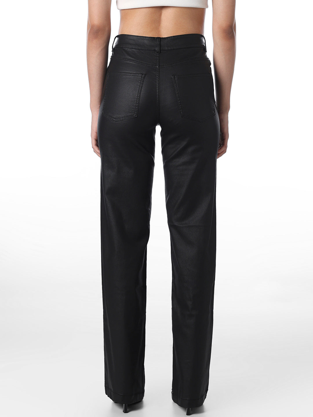 Black Mid Rise Straight Fit Pants