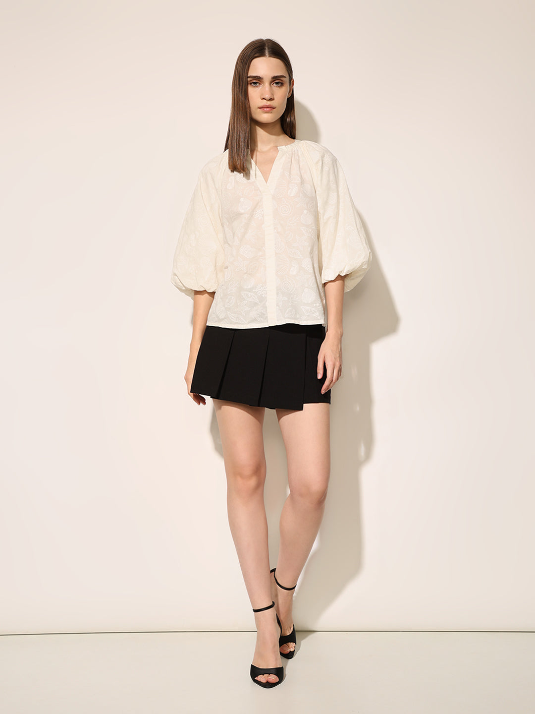 White Printed Puff Sleeves Top