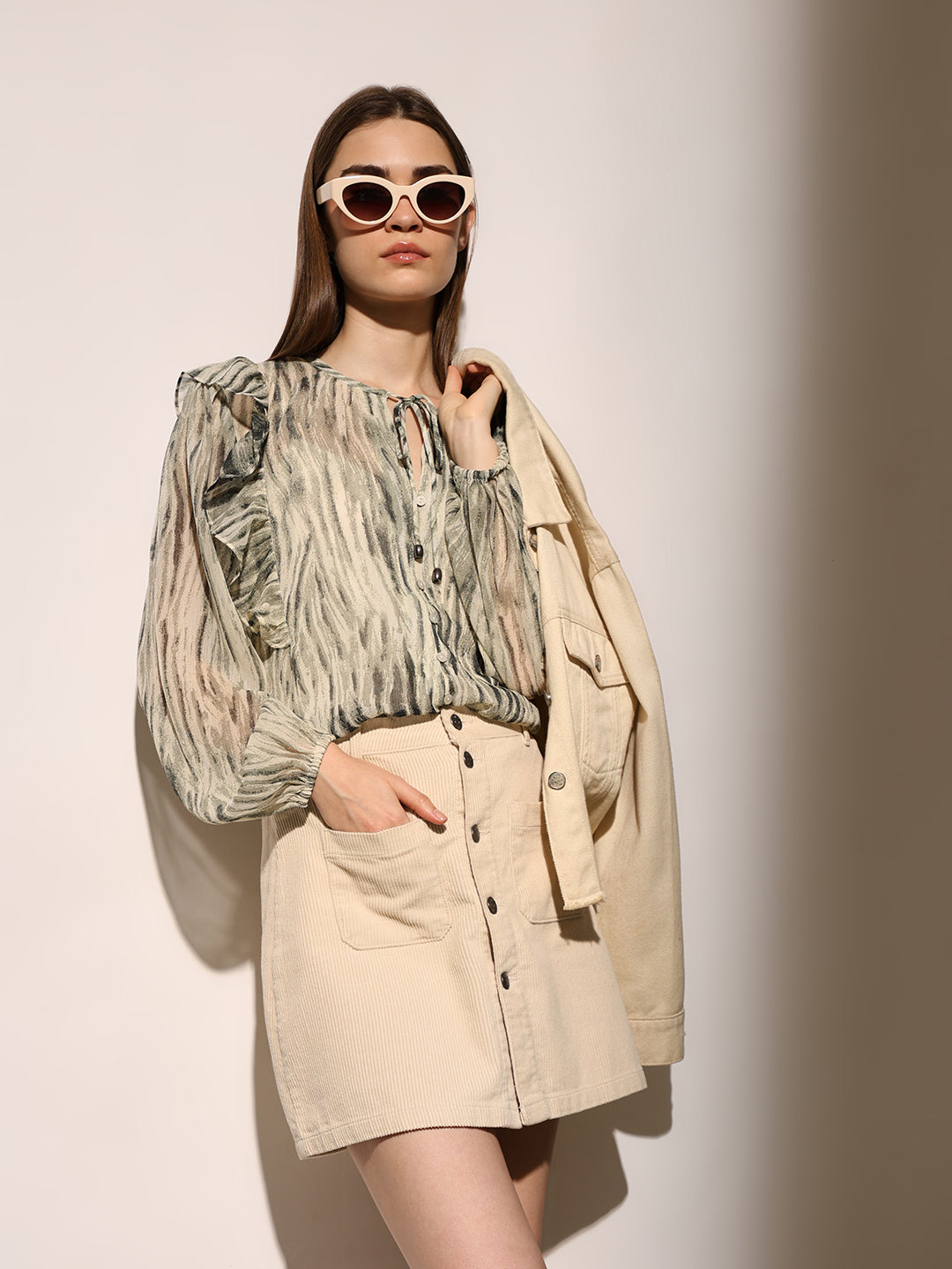 Green Printed Sheer Cotton Top