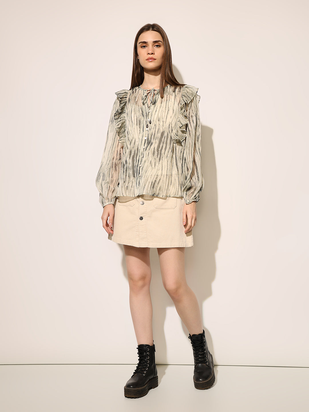 Green Printed Sheer Cotton Top