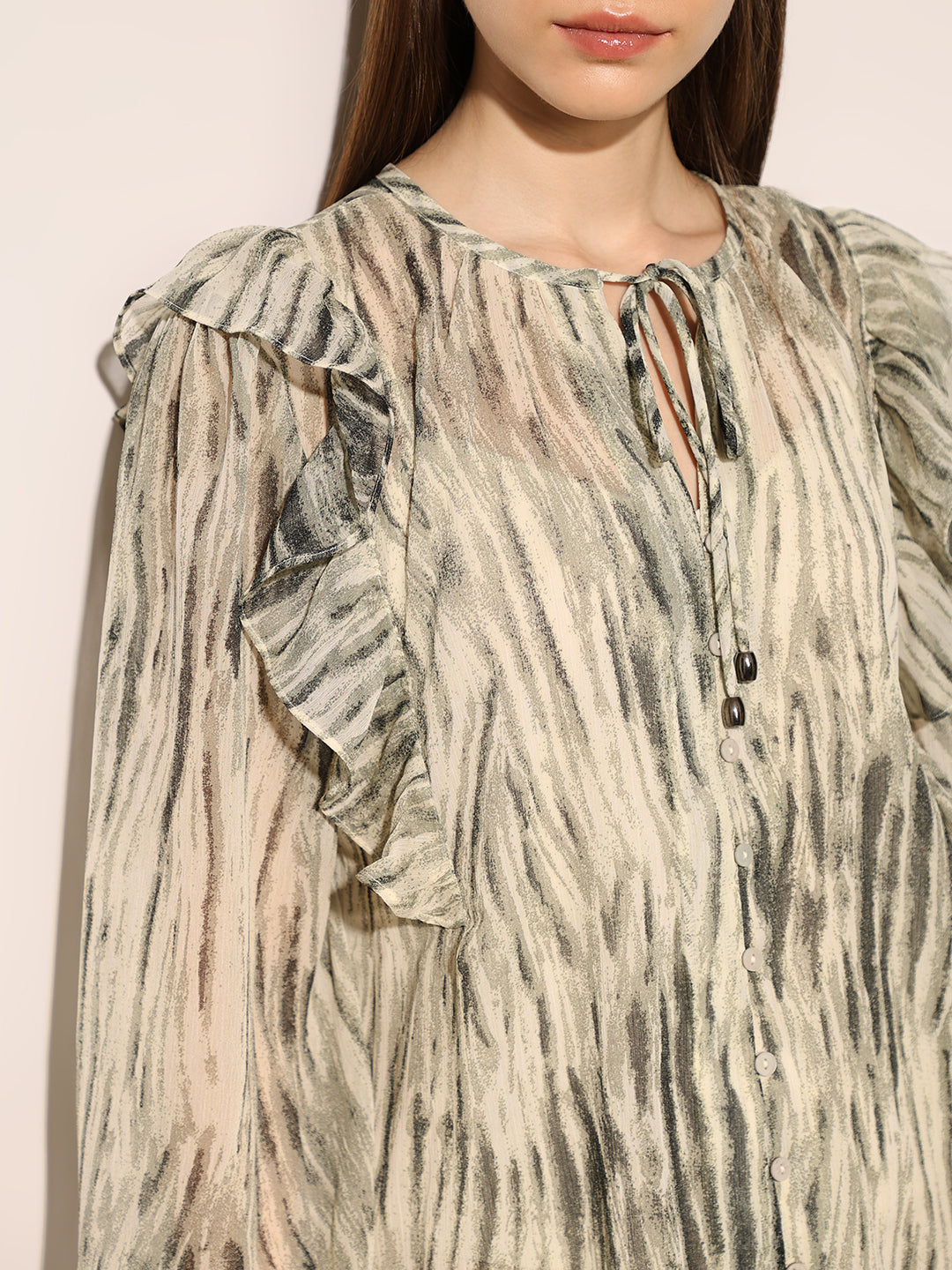 Green Printed Sheer Cotton Top