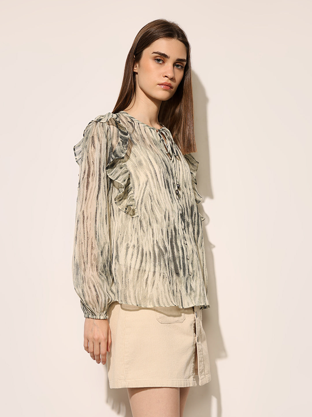 Green Printed Sheer Cotton Top