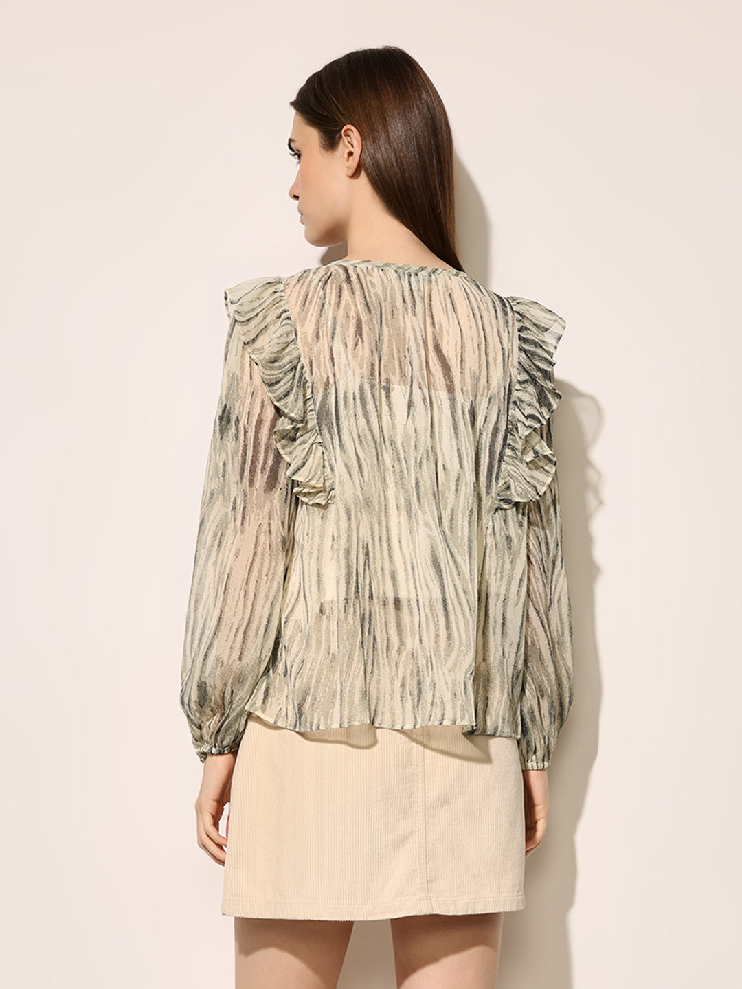 Green Printed Sheer Cotton Top