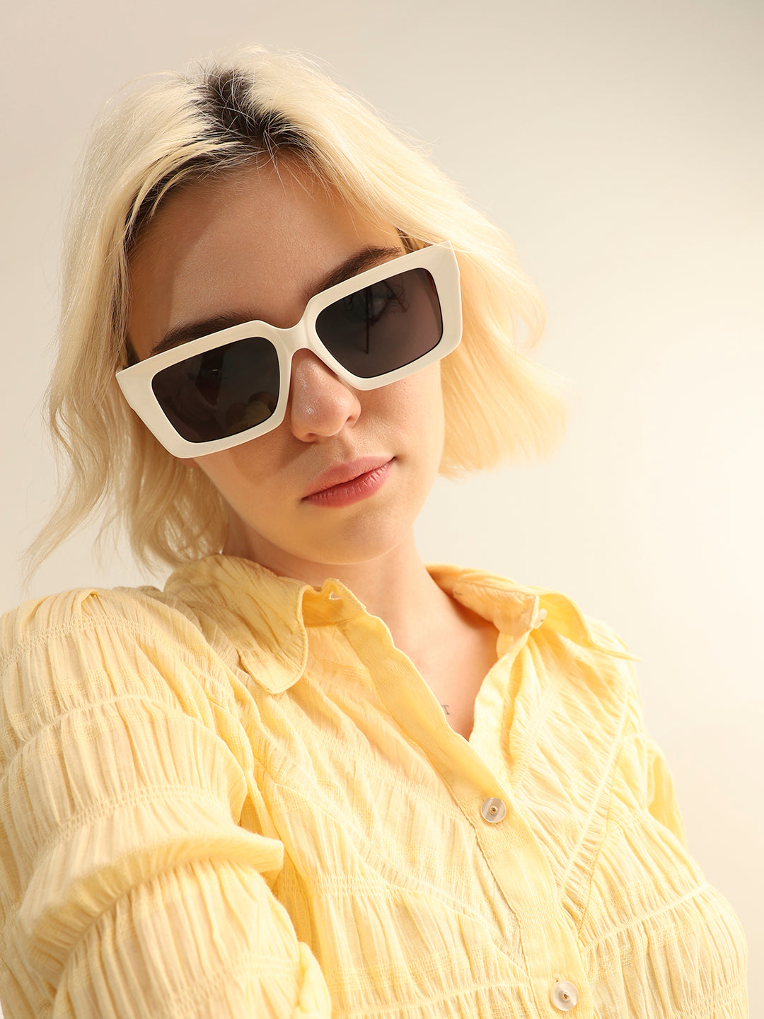 White Tinted Rectangular Sunglasses