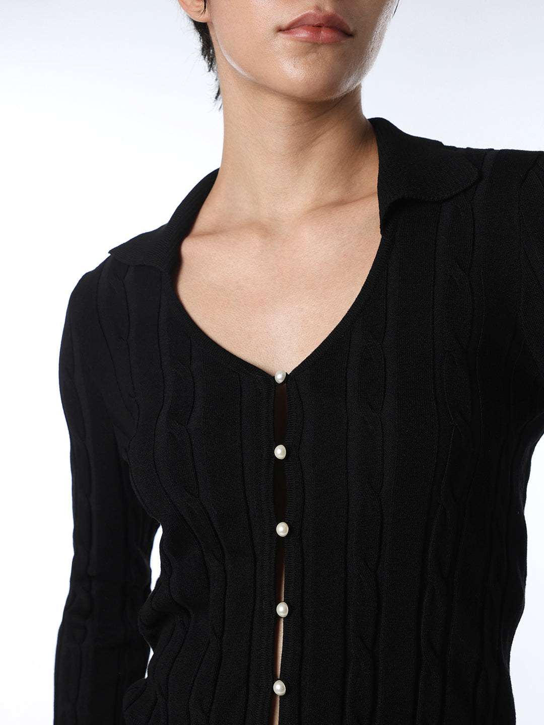 Black Cable Knit Cropped Cardigan