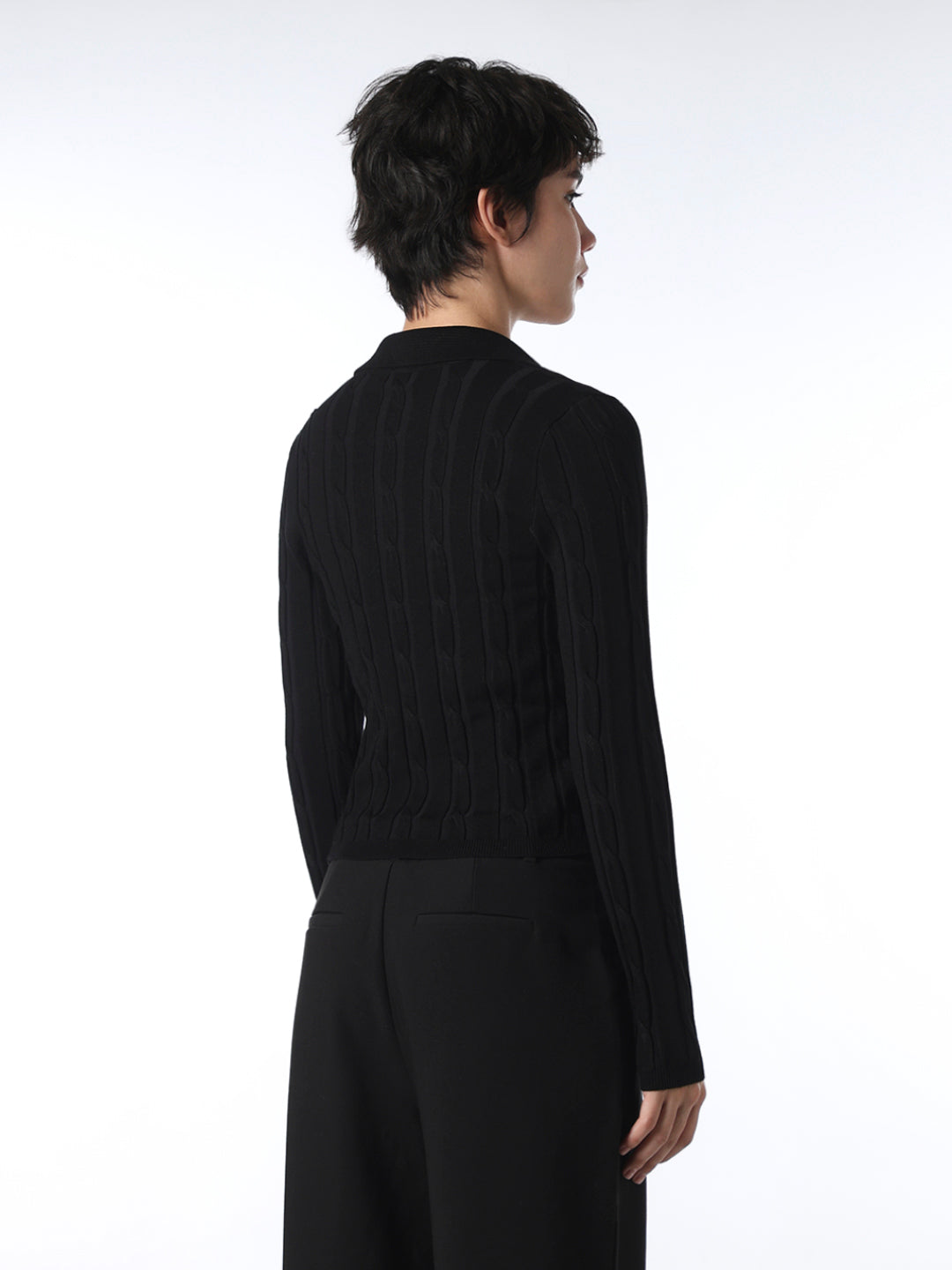 Black Cable Knit Cropped Cardigan