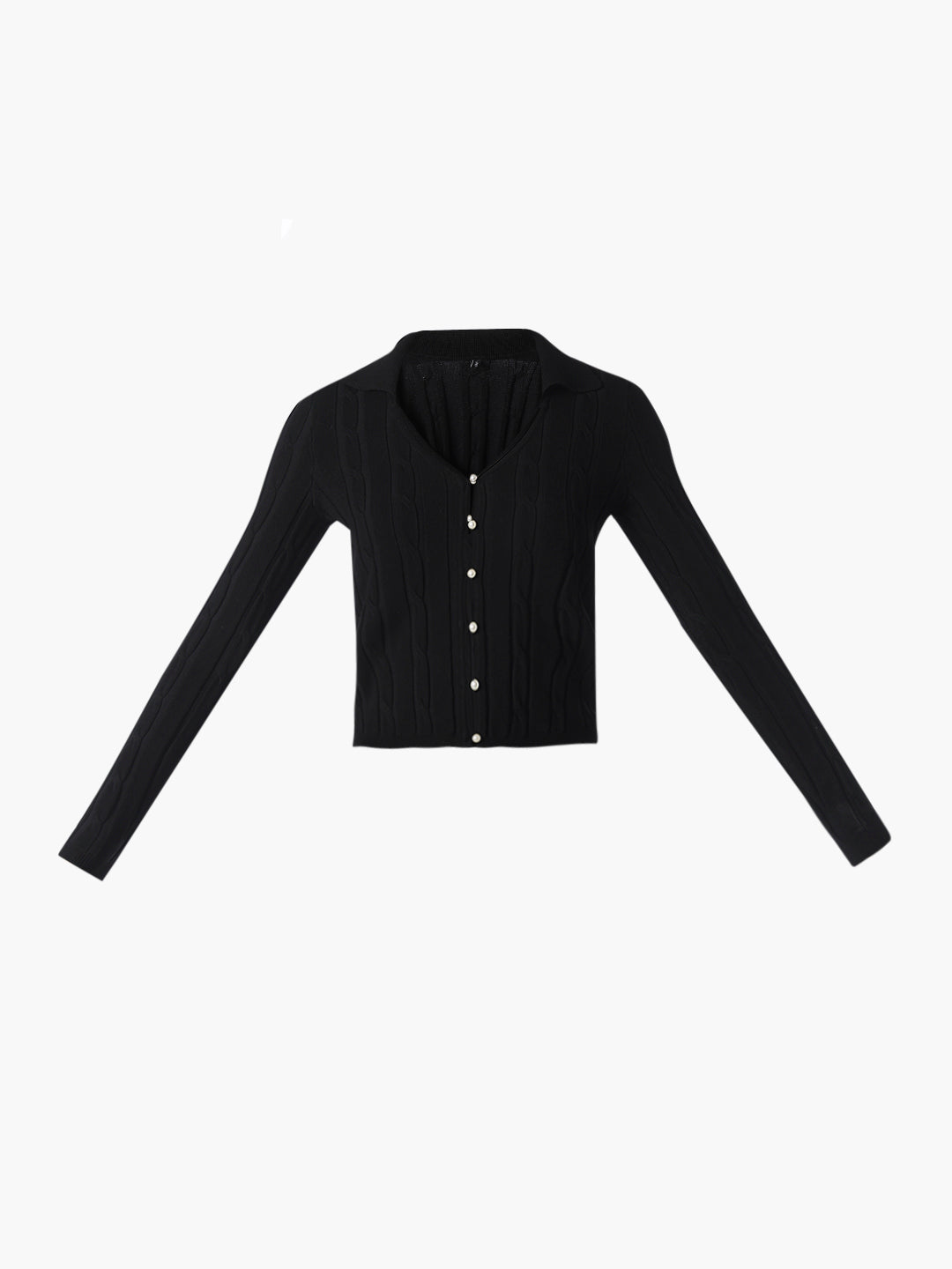 Black Cable Knit Cropped Cardigan