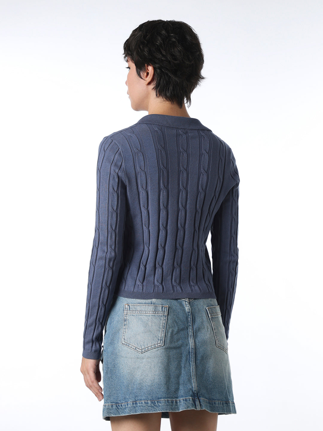 Blue Cable Knit Cropped Cardigan