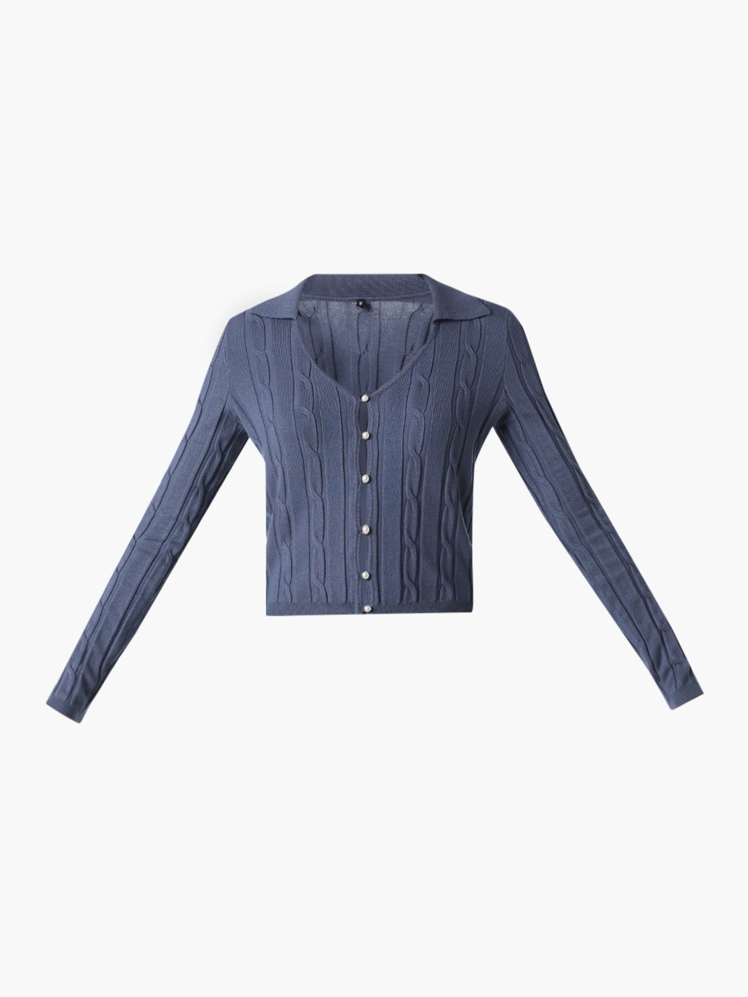 Blue Cable Knit Cropped Cardigan