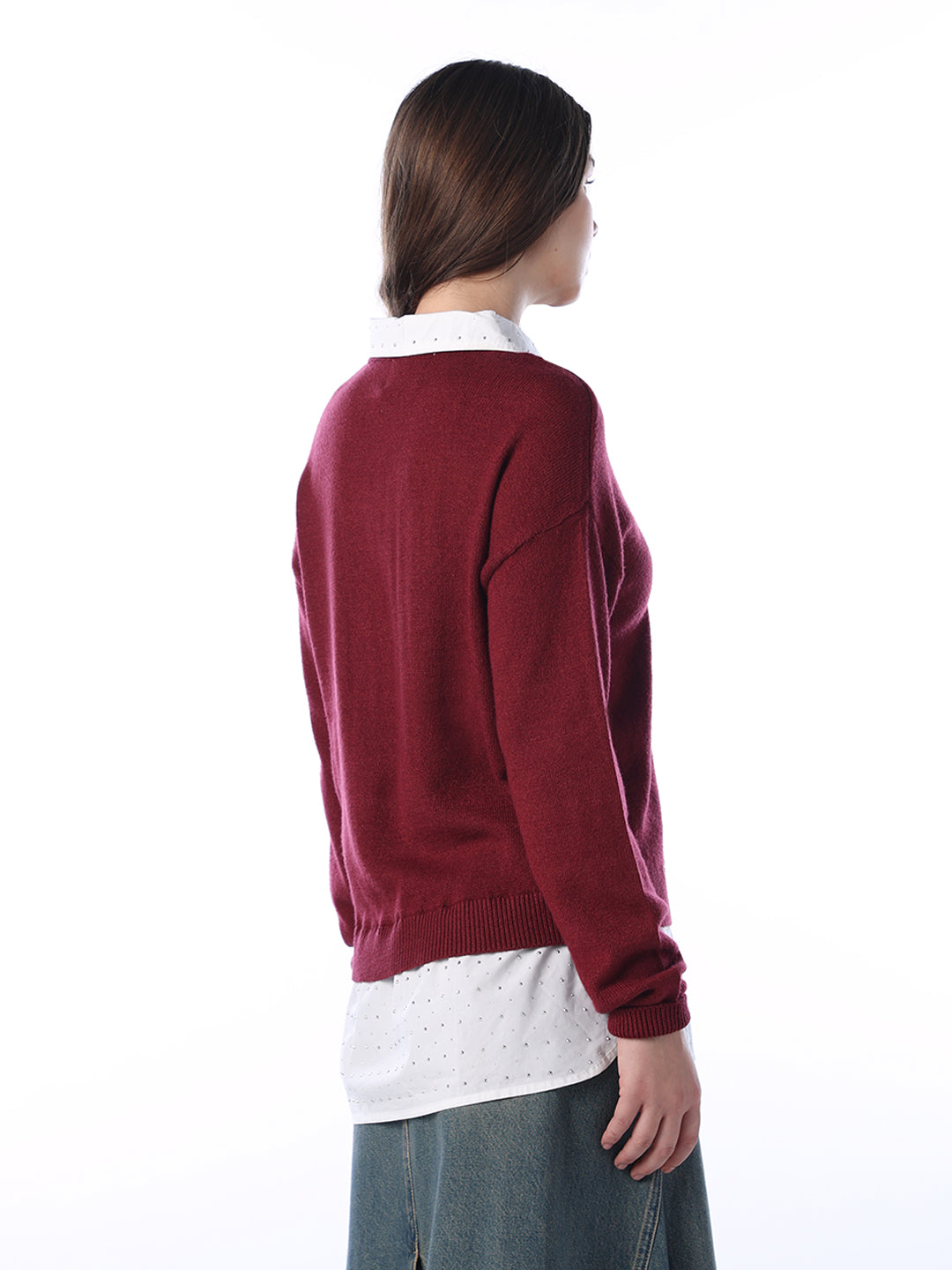 Mock Shirt Embellished Pullover