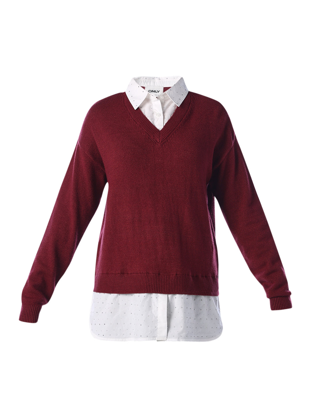 Mock Shirt Embellished Pullover