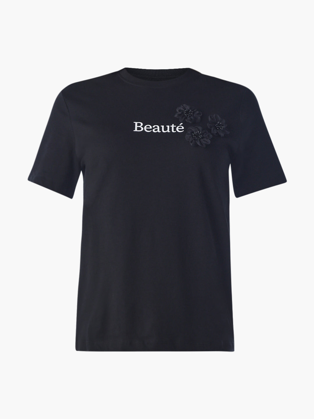 Black Floral Appliqué T-shirt