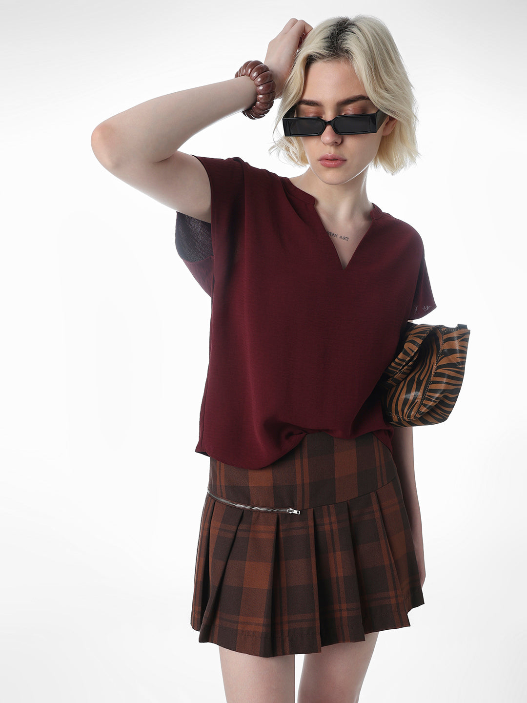 Maroon V-Neck Top