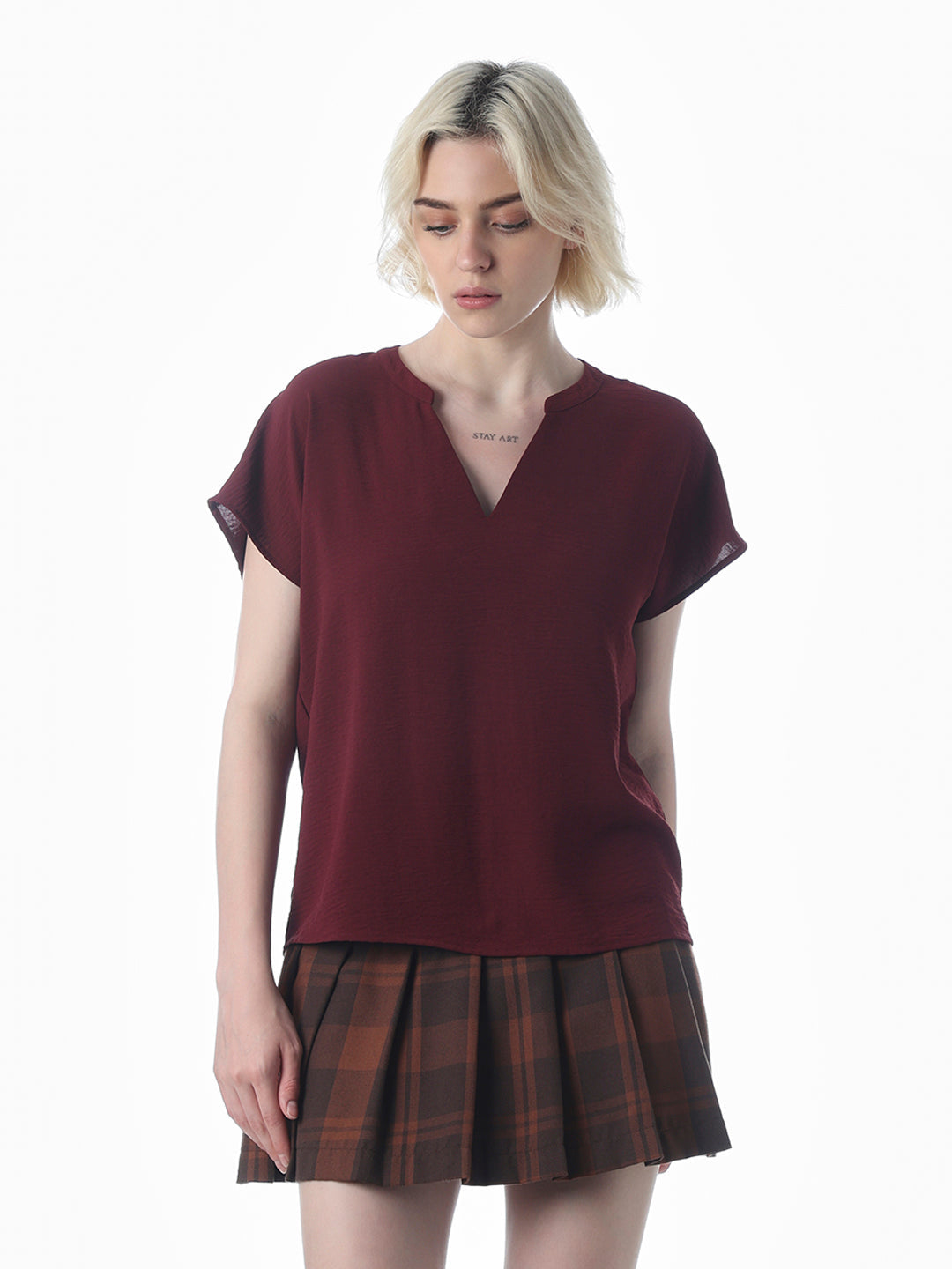 Maroon V-Neck Top