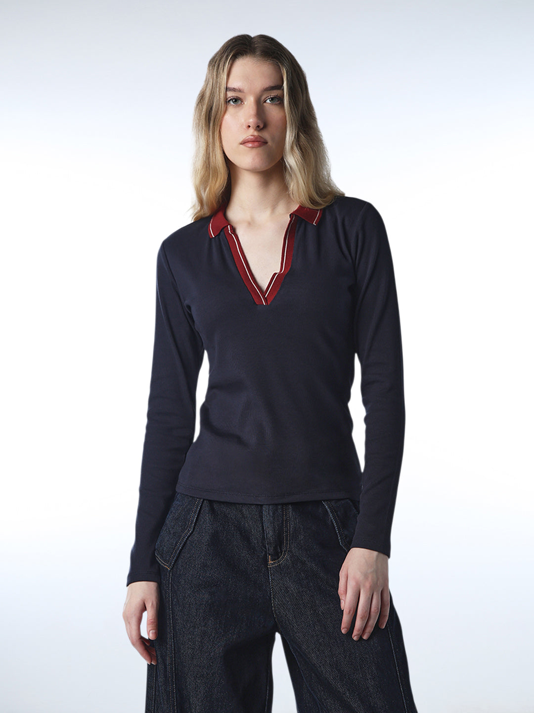 Contrast Collar V-Neck Polo