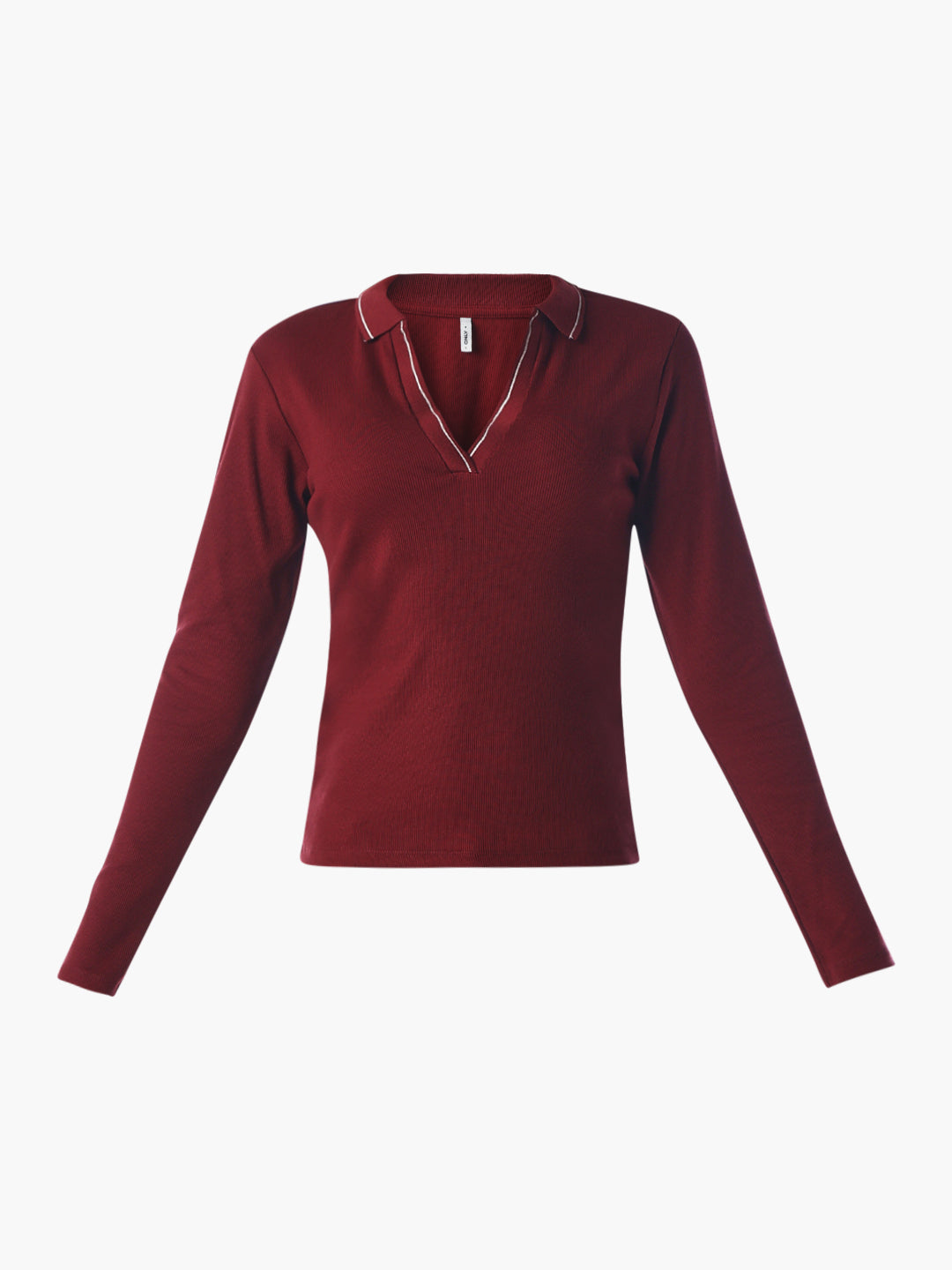 Contrast Collar V-Neck Polo - Maroon