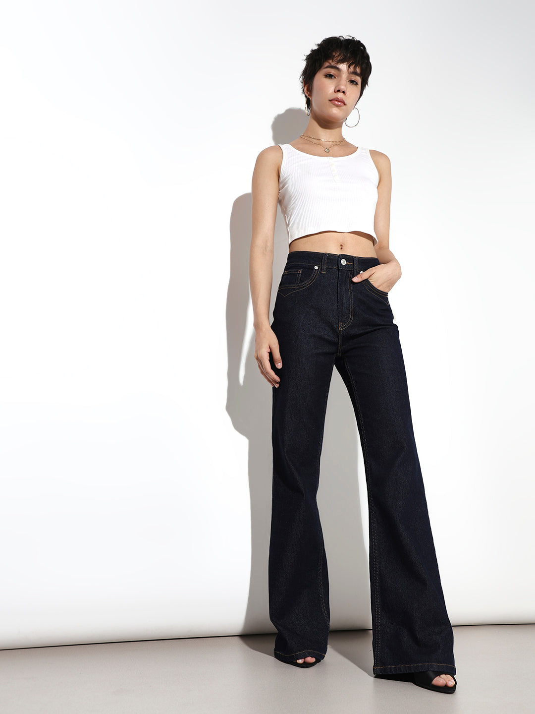 Dark Blue High Rise Flared Jeans