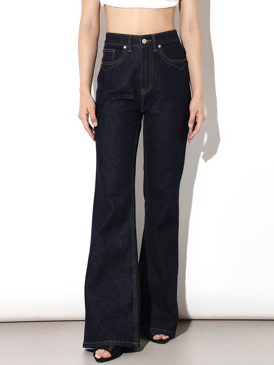 Dark Blue High Rise Flared Jeans