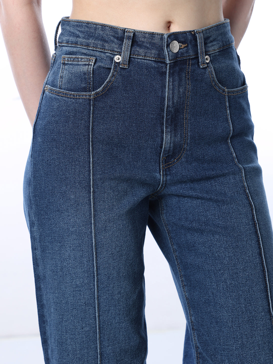 High Rise Pintuck Wide Leg Jeans