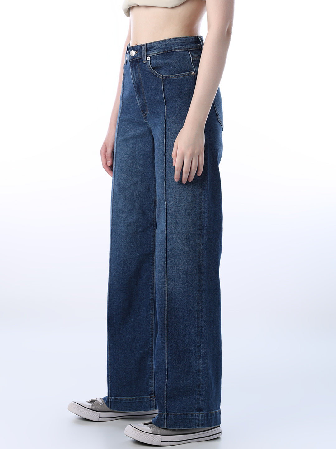 High Rise Pintuck Wide Leg Jeans