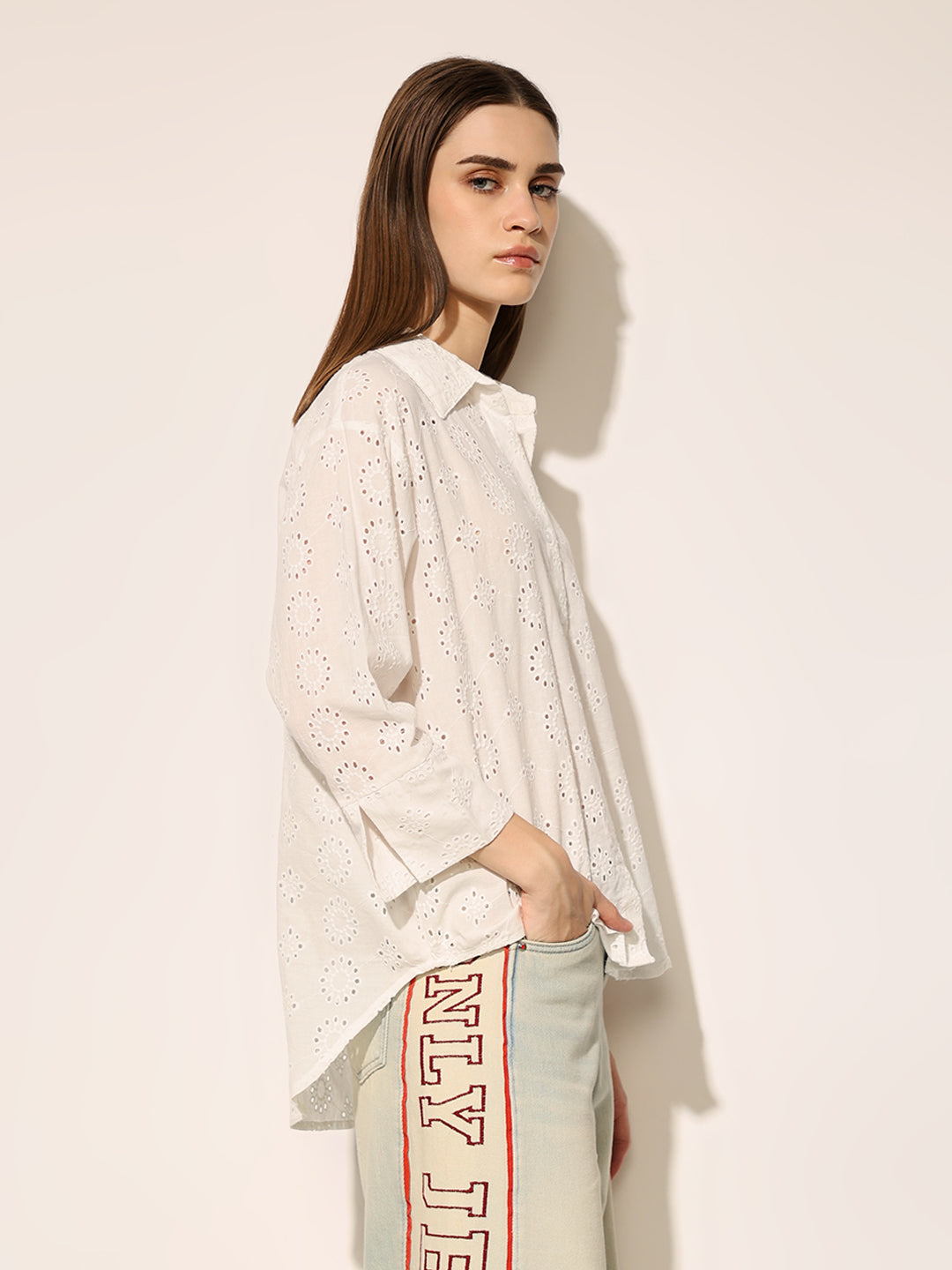 White Schiffli Cotton Shirt