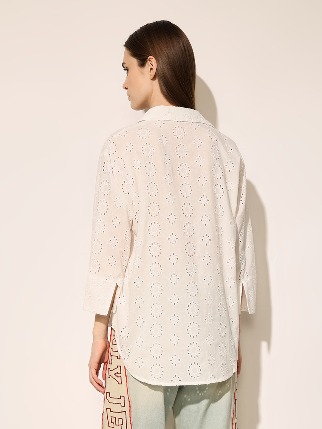 White Schiffli Cotton Shirt