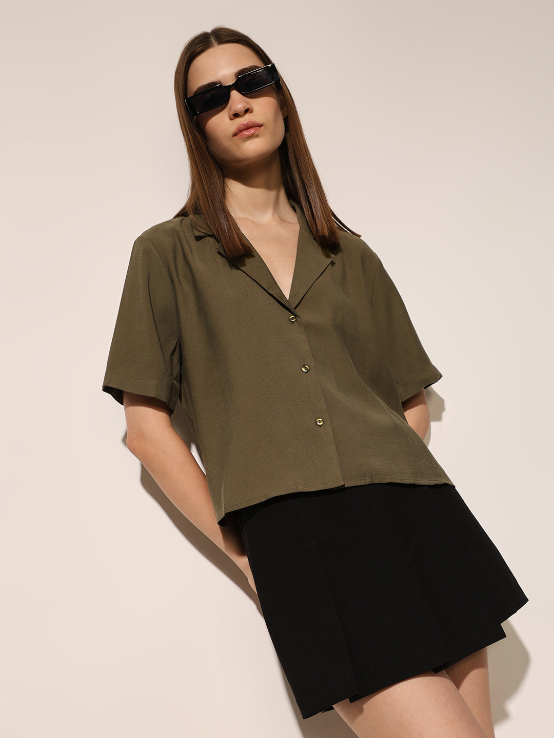 Olive Lapel Collar Shirt